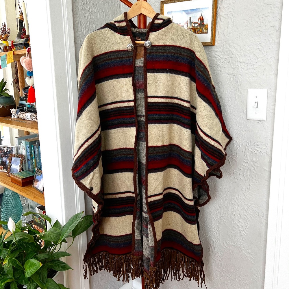 Vintage Woolrich Hooded Striped Poncho w/ Fringe Detail